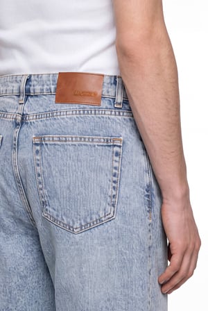 Erkek Barok Baskılı Jean Pantolon Açık Mavi