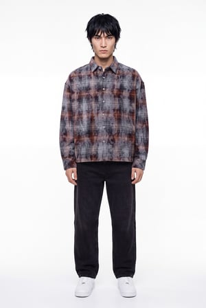 Erkek Ekose Uzun Kollu Oversize Gömlek Camel