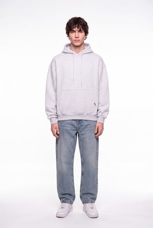 Erkek Oversize Basic Kapüşonlu Sweatshirt Karmelanj