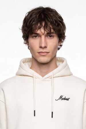 Erkek Ladder Nakışlı Oversize Kapüşonlu Sweatshirt Ekru