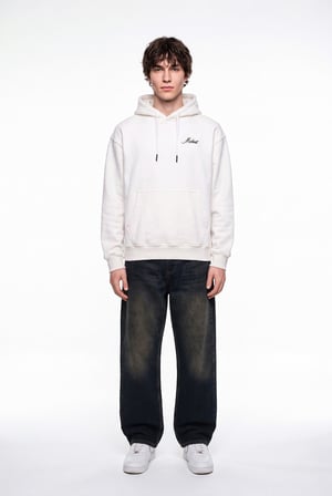 Erkek Ladder Nakışlı Oversize Kapüşonlu Sweatshirt Ekru