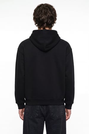 Erkek Figür Nakışlı Oversize Kapüşonlu Sweatshirt Siyah