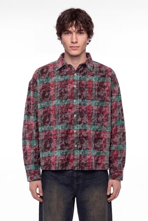 Erkek Ekose Uzun Kollu Oversize Gömlek Bordo