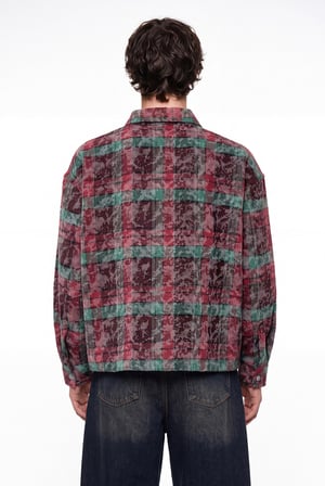 Erkek Ekose Uzun Kollu Oversize Gömlek Bordo
