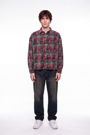 Erkek Ekose Uzun Kollu Oversize Gömlek Bordo