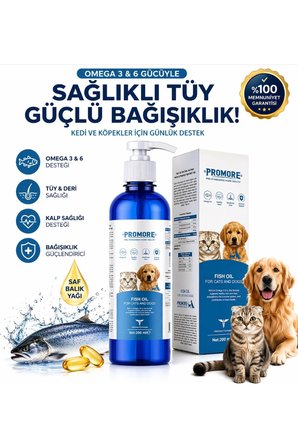 Fish Oil Kedi & Köpek Balık Yağı 200 ml Omega 3 & 6, Tüy Sağlığı, Bağışıklık Desteği