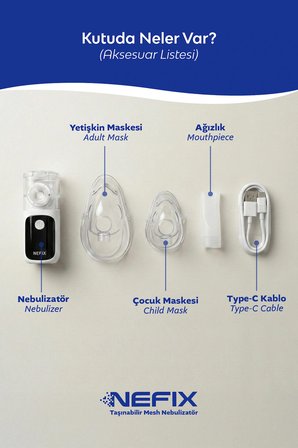 Çocuk ve Yetişkinler İçin Taşınabilir Şarjlı Mesh Nebulizatör