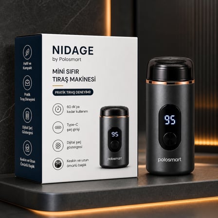 NIDAGE by Polosmart Dijital Göstergeli Şarjlı Mini Sıfır Tıraş Makinesi Antrasit – Kusursuz Detayın Gücü