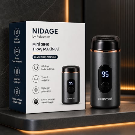 Nidage Mini Sıfır Tıraş Makinesi Antrasit Seyahat Tipi Type-C Şarjlı