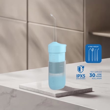 Polosmart PBS821 Şarjlı 3 Modlu 4 Başlıklı Ağız Duşu Mavi