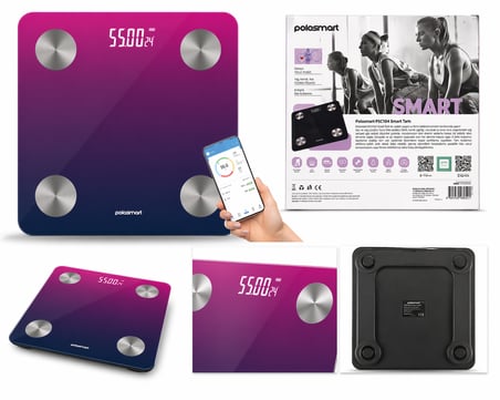 Polosmart PSC104 Akıllı Baskül 180 kg Mor Cam Vücut Analizli Bluetooth