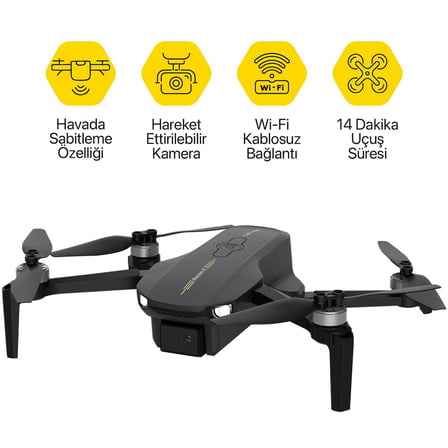 Corby Recon-X Brushless WiFi Kameralı Drone 720P HD Kamera Katlanabilir Uzaktan Kumandalı Siyah 