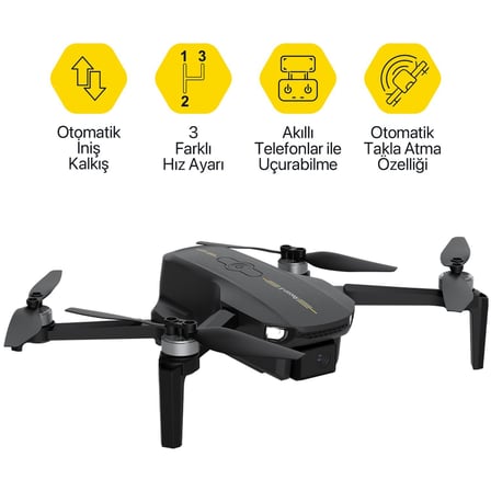 Corby Recon-X Brushless WiFi Kameralı Drone 720P HD Kamera Katlanabilir Uzaktan Kumandalı Siyah 