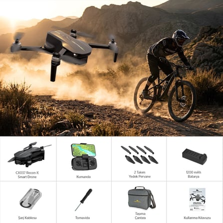 Corby Recon-X Brushless WiFi Kameralı Drone 720P HD Kamera Katlanabilir Uzaktan Kumandalı Siyah 