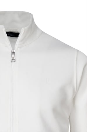 Beyaz Regular Fit Fermuarlı Yarım Balıkçı Yaka 100% Pamuk Triko Hırka | XXL