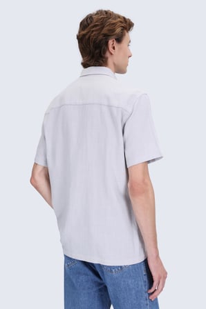 Gri Comfort Fit Düğmeli Yaka %100 Pamuk Kısa Kollu Gömlek | M