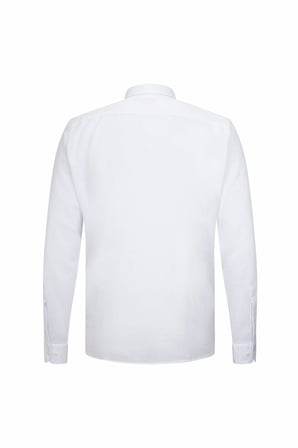 Beyaz Comfort Fit 100% Pamuk Düğmeli Yaka Uzun Kollu Casual Gömlek | M
