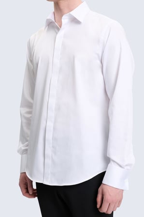 Beyaz Comfort Fit Slim Yaka 100% Pamuk Uzun Kollu Damatlık Gömlek | S