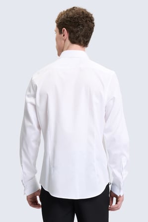 Beyaz Comfort Fit Slim Yaka 100% Pamuk Uzun Kollu Damatlık Gömlek | S
