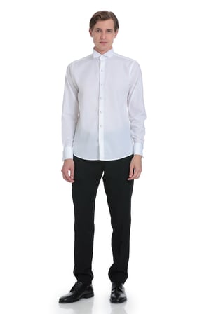 Beyaz Comfort Fit Ata Yaka 100% Pamuk Uzun Kollu Damatlık Gömlek | M