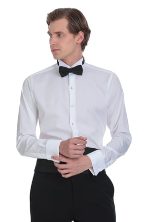 Beyaz Comfort Fit Ata Yaka 100% Pamuk Uzun Kollu Damatlık Gömlek | M