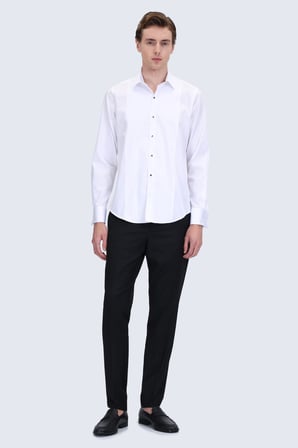 Beyaz Comfort Fit Slim Yaka %100 Pamuk Uzun Kollu Damatlık Gömlek | L