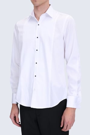 Beyaz Comfort Fit Slim Yaka %100 Pamuk Uzun Kollu Damatlık Gömlek | L