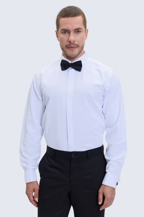 Beyaz Comfort Fit Slim Yaka Damatlık Gömlek | XL