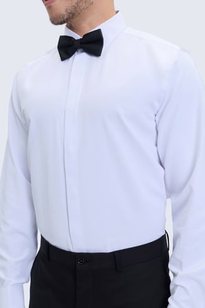 Beyaz Comfort Fit Slim Yaka Damatlık Gömlek | XL