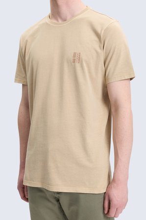 Bej Regular Fit Baskılı Bisiklet Yaka 100% Pamuk Tişört | XXL