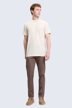 Ekru Regular Fit Bisiklet Yaka Keten Tişört | XXL
