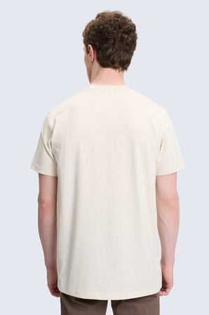 Ekru Regular Fit Bisiklet Yaka Keten Tişört | XXL