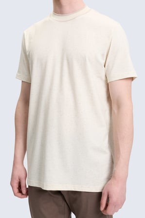 Ekru Regular Fit Bisiklet Yaka Keten Tişört | XXL