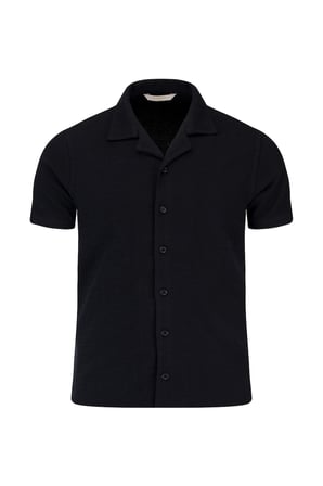 Siyah Regular Fit Apaş Yaka Gömlek | XL