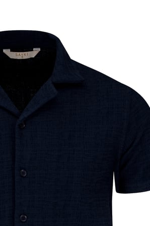Lacivert Regular Fit Apaş Yaka Gömlek | S