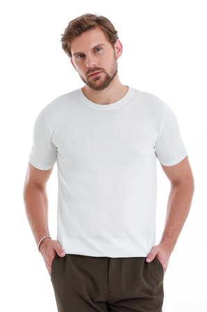 Beyaz Regular Fit Bisiklet Yaka Rayon Tişört | XXL