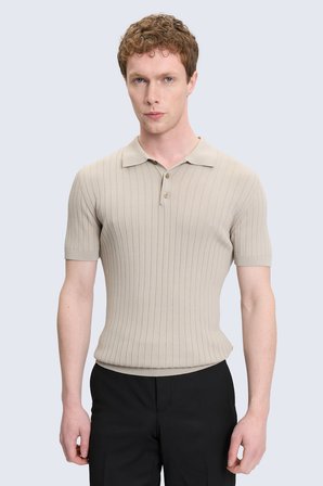 Bej Regular Fit Polo Yaka Rayon Tişört | M