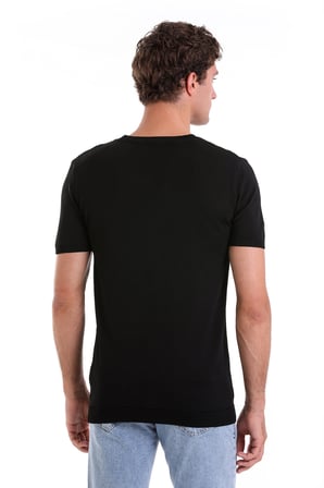 Siyah Regular Fit Bisiklet Yaka Rayon Tişört | XXL