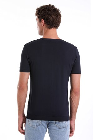 Lacivert Regular Fit Bisiklet Yaka Rayon Tişört | L