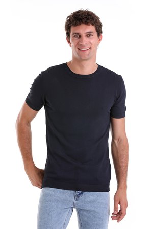 Lacivert Regular Fit Bisiklet Yaka Rayon Tişört | M