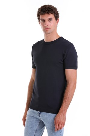 Lacivert Regular Fit Bisiklet Yaka Rayon Tişört | M