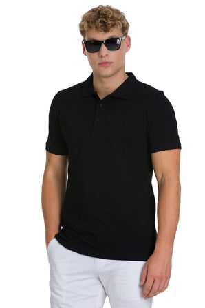 Siyah Regular Fit 100% Pamuk Polo Yaka Tişört | XL