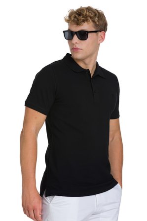 Siyah Regular Fit 100% Pamuk Polo Yaka Tişört | XXL