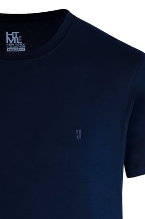 Lacivert Regular Fit Bisiklet Yaka Pamuklu Tişört | M