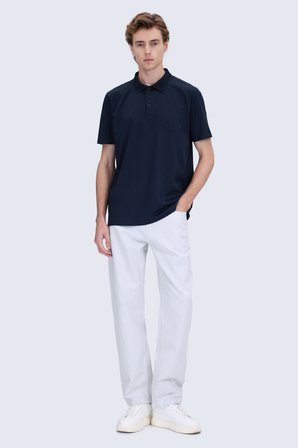 Lacivert Regular Fit 100% Pamuk Polo Yaka Merserize Tişört | XL