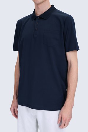 Lacivert Regular Fit 100% Pamuk Polo Yaka Merserize Tişört | XL