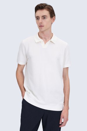 Beyaz Regular Fit Polo Yaka Pamuklu Tişört | XL