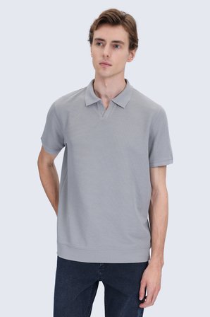 Gri Regular Fit Polo Yaka Pamuklu Tişört | XXL