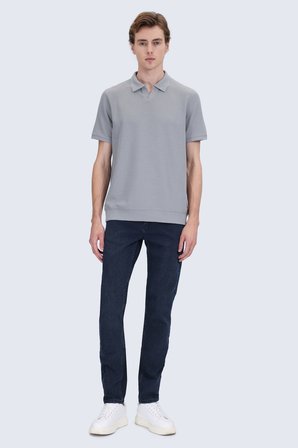 Gri Regular Fit Polo Yaka Pamuklu Tişört | XXL