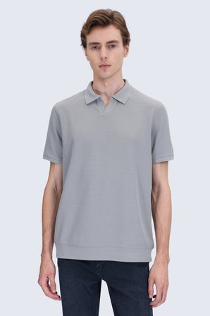 Gri Regular Fit Polo Yaka Pamuklu Tişört | XXL